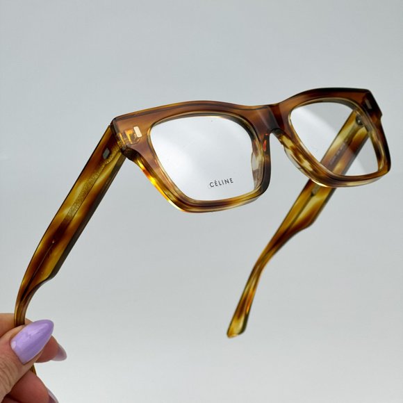 Celine CL50011I 056 BRAND NEW Eyeglasses Striped Honey Havana Square Women - Picture 4 of 11